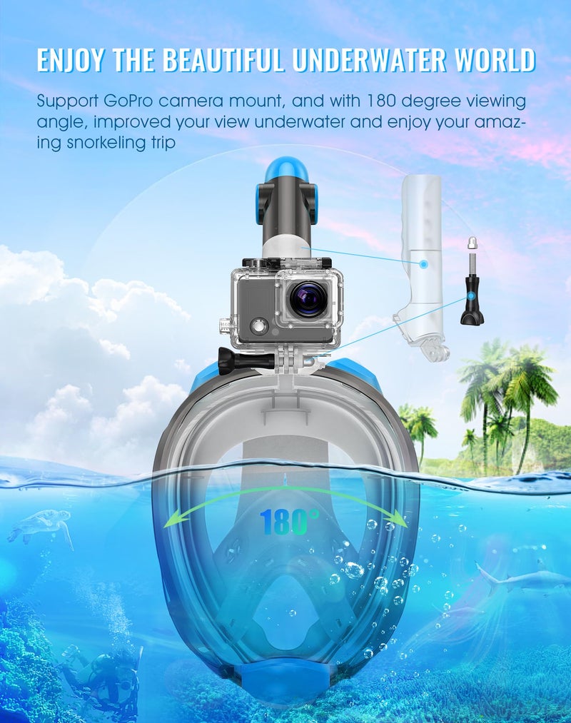Greatever G2 Full Face Snorkel Mask with Latest Dry Top System,Foldable 180 Degree Panoramic View Snorkeling Mask with Camera Mount,Safe Breathing,Anti-Leak&Anti-Fog - Image 5